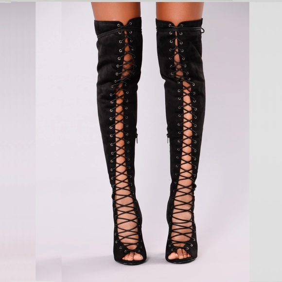 Black Lace-up Open Toe Boots - Picture 6 of 7